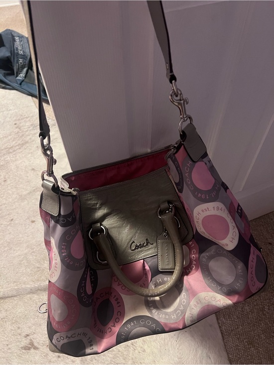Coach Handbags - Coach Pink & Gray Signature Circle Shoulder Bag